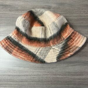 Plaid Wool blend Bucket Hat Tan Orange